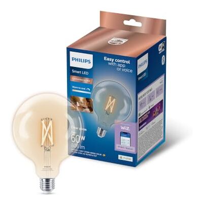 Philips Smart Lighting, LED Filament G125 Light Bulb, E27 Base Tunable White Light 2700-6500 K, 806 Lm, Smart LED Bulb, Low Dimming, Bluetooth App Control, Decorative Design Philips Smart Lighting, LED Filament G125 Light Bulb, E27 Base Tunable White Light 2700-6500 K, 806 Lm, Smart LED Bulb, Low Dimming, Bluetooth App Control, Decorative Design