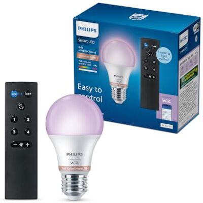 Philips Smart Lighting, LED RGB A60 Light Bulb with Remote Colour and Tunable White Light 2200-6500 K, E27 Base, 806 Lm, Low Dimming, Bluetooth App Controlled, With Remote, Smart Home Philips Smart Lighting, LED RGB A60 Light Bulb with Remote Colour and Tunable White Light 2200-6500 K, E27 Base, 806 Lm, Low Dimming, Bluetooth App Controlled, With Remote, Smart Home