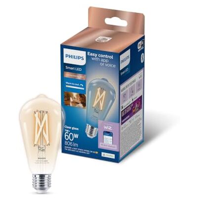 Philips Smart Lighting, LED Filament ST64 Light Bulb, E27 Base Tunable White Light 2700-6500 K, 806 Lm, Smart LED Bulb, Low Dimming, Bluetooth App Control, Decorative Design, Smart Home Philips Smart Lighting, LED Filament ST64 Light Bulb, E27 Base Tunable White Light 2700-6500 K, 806 Lm, Smart LED Bulb, Low Dimming, Bluetooth App Control, Decorative Design, Smart Home