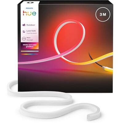 Philips Hue Neon Outdoor 3-Meter Multicolor LED Strip Light, 1100 lm, Vibrant Color and Ambiance, Flexible Outdoor Lighting, Chromasync™ Color Blending, Weatherproof, Low-Volt, App and Voice Control Philips Hue Neon Outdoor 3-Meter Multicolor LED Strip Light, 1100 lm, Vibrant Color and Ambiance, Flexible Outdoor Lighting, Chromasync™ Color Blending, Weatherproof, Low-Volt, App and Voice Control