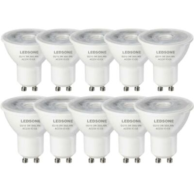 LEDSone 10 Pack GU10 LED Bulbs 3W 330lm Cool White 6400K Spotlight Light Bulbs, CRI 80+, 38° Beam Angle, COB LED, 25,000 Hours, Non-Dimmable Home Lighting LEDSone 10 Pack GU10 LED Bulbs 3W 330lm Cool White 6400K Spotlight Light Bulbs, CRI 80+, 38° Beam Angle, COB LED, 25,000 Hours, Non-Dimmable Home Lighting