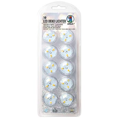 Ursus 18610000 LED Decorative Lights, Pack of 10, Light Duration Approx. 12 Hours, Warm White Light, Waterproof, Includes Batteries and Adhesive Pads, Ideal as Decorative Light, for Lanterns and as a Ursus 18610000 LED Decorative Lights, Pack of 10, Light Duration Approx. 12 Hours, Warm White Light, Waterproof, Includes Batteries and Adhesive Pads, Ideal as Decorative Light, for Lanterns and as a