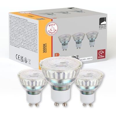 Eglo GU10 Set of 3 Light Bulb, Reflector Spots lightbulbs 4.5 watts each (equivalent to 30 watts), warm white light source, 3000 K, bulb Ø 5 cm Eglo GU10 Set of 3 Light Bulb, Reflector Spots lightbulbs 4.5 watts each (equivalent to 30 watts), warm white light source, 3000 K, bulb Ø 5 cm
