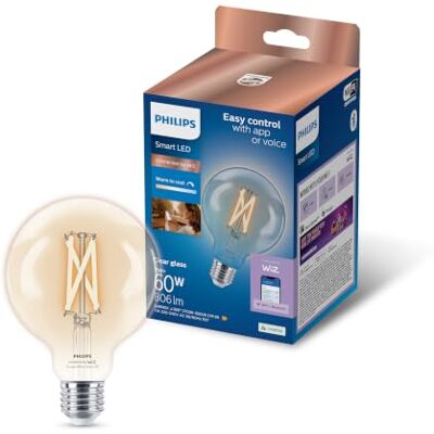 Philips Smart Lighting, LED Filament G95 Light Bulb, E27 Base Tunable White Light 2700-6500 K, 806 Lm, Smart Bulb, Low Dimming, Bluetooth App Control, Decorative Design, Smart Home Philips Smart Lighting, LED Filament G95 Light Bulb, E27 Base Tunable White Light 2700-6500 K, 806 Lm, Smart Bulb, Low Dimming, Bluetooth App Control, Decorative Design, Smart Home
