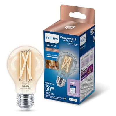 Philips Smart Lighting, LED Filament A60 Light Bulb, E27 Base Tunable White Light 2700-6500 K, 806 Lm, Smart LED Bulb, Low Dimming, Bluetooth App Control, Decorative Design, Smart Home Philips Smart Lighting, LED Filament A60 Light Bulb, E27 Base Tunable White Light 2700-6500 K, 806 Lm, Smart LED Bulb, Low Dimming, Bluetooth App Control, Decorative Design, Smart Home