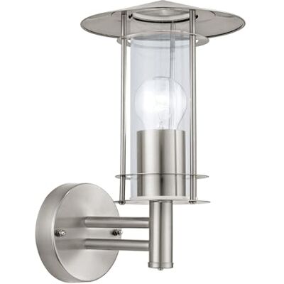 Eglo Outdoor wall Light Lisio, External Porch Lighting, Lantern Made of Stainless Steel and Clear Glass, Silver Outside lamp with E27 Socket, IP44 Eglo Outdoor wall Light Lisio, External Porch Lighting, Lantern Made of Stainless Steel and Clear Glass, Silver Outside lamp with E27 Socket, IP44