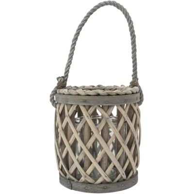 JVL Luna Set of 2 Natural Willow Wood Lantern With Braided Rope Handle, Grey Wash JVL Luna Set of 2 Natural Willow Wood Lantern With Braided Rope Handle, Grey Wash
