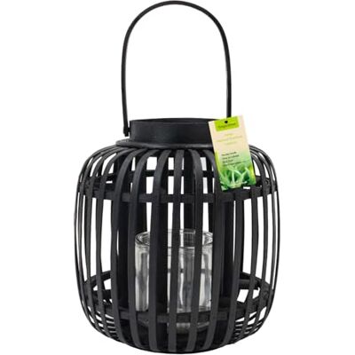 JVL Luna Set of 2 Natural Bamboo Lantern With Handle, Black JVL Luna Set of 2 Natural Bamboo Lantern With Handle, Black