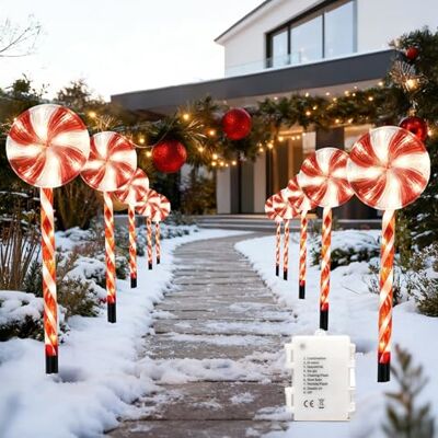 SHATCHI 8 Pieces Red Lollipop Christmas Pathway Lights 63cm, Candy Cane Stakes Battery Operated, Garden Outdoor Christmas Decorations Patio Pathway Drive Way Lights SHATCHI 8 Pieces Red Lollipop Christmas Pathway Lights 63cm, Candy Cane Stakes Battery Operated, Garden Outdoor Christmas Decorations Patio Pathway Drive Way Lights