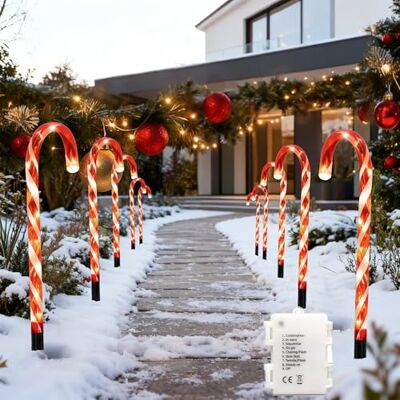 SHATCHI 10 Pieces Christmas Pathway Lights 55cm, Red Candy Cane Stakes Battery Operated, Garden Outdoor Christmas Decorations Patio Pathway Drive Way Lights SHATCHI 10 Pieces Christmas Pathway Lights 55cm, Red Candy Cane Stakes Battery Operated, Garden Outdoor Christmas Decorations Patio Pathway Drive Way Lights