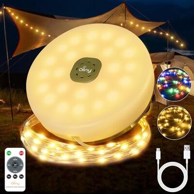 Ollny Camping String Lights 20M 200LED, 2 in 1 Portable Rechargeable Warm White & Multicolour Fairy Lights with 9 Lighting Modes, Waterproof Outdoor USB Camping Lights for Yard, Garden, Party Decor Ollny Camping String Lights 20M 200LED, 2 in 1 Portable Rechargeable Warm White & Multicolour Fairy Lights with 9 Lighting Modes, Waterproof Outdoor USB Camping Lights for Yard, Garden, Party Decor