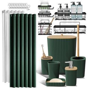Clara Clark Shower Caddy and Bathroom Accessories Set 25PC Bathroom Accessory Set with Shower Shelf Caddy for Bathroom Storage, Green Shower Curtain Set, Toilet Brush, Trash Can, Soap Dispenser, Toothbrush holder Clara Clark Shower Caddy and Bathroom Accessories Set 25PC Bathroom Accessory Set with Shower Shelf Caddy for Bathroom Storage, Green Shower Curtain Set, Toilet Brush, Trash Can, Soap Dispenser, Toothbrush holder