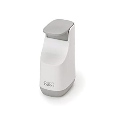 Joseph Joseph Bathroom Slim, Compact Soap Dispenser, Easy-push Pump Head, Non Drip Nozzle, Fill-level Window, Refillable, White/Grey Joseph Joseph Bathroom Slim, Compact Soap Dispenser, Easy-push Pump Head, Non Drip Nozzle, Fill-level Window, Refillable, White/Grey