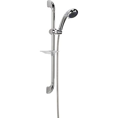 Croydex Chrome Shower Head and Hose Set with Riser Rail Shower Handset with 3 Spray Patterns and Rub Clean Nozzles, Adjustable Height, 1.5m Hose, 715mm Riser Rail, Soap Dish Included Croydex Chrome Shower Head and Hose Set with Riser Rail Shower Handset with 3 Spray Patterns and Rub Clean Nozzles, Adjustable Height, 1.5m Hose, 715mm Riser Rail, Soap Dish Included