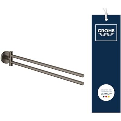 Grohe Start Towel Bar (Metal, Pivotable 2 Arms, Concealed Fastening, Including Screws and Dowels, Easy to Fit), Size 439 mm, Anthracite Brushed Hard Graphite, 41183AL0 Grohe Start Towel Bar (Metal, Pivotable 2 Arms, Concealed Fastening, Including Screws and Dowels, Easy to Fit), Size 439 mm, Anthracite Brushed Hard Graphite, 41183AL0