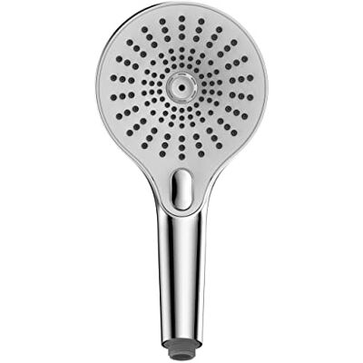 WENKO Ultimate Shower head with 3 functions, with minimal splashing and very quiet, made of plastic with ½" universal connection, suitable for instantaneous water heaters, Ø 13 cm, chrome/white WENKO Ultimate Shower head with 3 functions, with minimal splashing and very quiet, made of plastic with ½" universal connection, suitable for instantaneous water heaters, Ø 13 cm, chrome/white