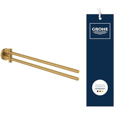 Grohe Start Towel Bar (Metal, Pivotable 2 Arms, Concealed Fastening, Including Screws and Dowels, Easy to Fit), Size 439 mm, Gold Brushed Cool Sunrise, 41183GN0 Grohe Start Towel Bar (Metal, Pivotable 2 Arms, Concealed Fastening, Including Screws and Dowels, Easy to Fit), Size 439 mm, Gold Brushed Cool Sunrise, 41183GN0
