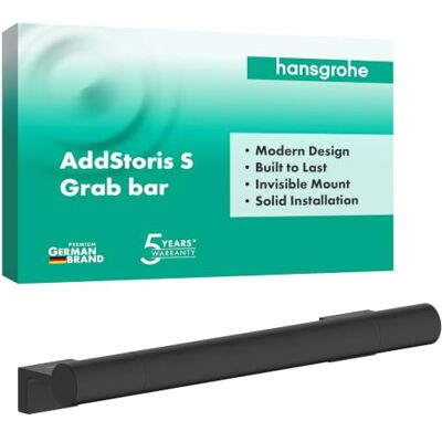 Hansgrohe AddStoris S shower grab bar, bathroom grab rail, for wall mounting, concealed fastening, bathroom accessories, matt black, 41764670 Hansgrohe AddStoris S shower grab bar, bathroom grab rail, for wall mounting, concealed fastening, bathroom accessories, matt black, 41764670