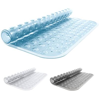 ANSIO Bath Mat Non Slip Anti Mould 54 x 54 cm – PVC Shower Mat with Suction Cups & Drain Holes, Machine Washable Bathtub Mat, Transparent Blue ANSIO Bath Mat Non Slip Anti Mould 54 x 54 cm – PVC Shower Mat with Suction Cups & Drain Holes, Machine Washable Bathtub Mat, Transparent Blue