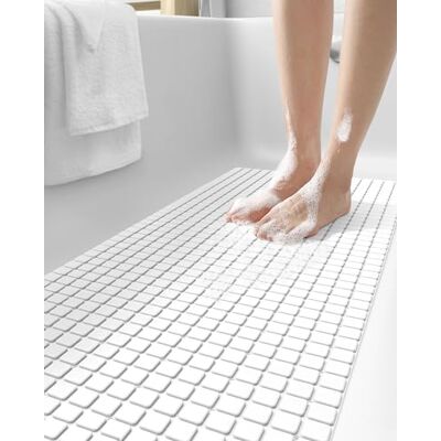 DEXI Bath Mat Non Slip Extra Long, 99x41cm, with Suction Cups and Drain Holes, Machine Washable, for Bathtub and Shower Floor, White DEXI Bath Mat Non Slip Extra Long, 99x41cm, with Suction Cups and Drain Holes, Machine Washable, for Bathtub and Shower Floor, White
