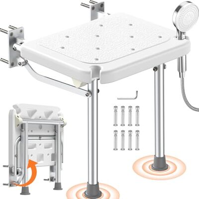 Luckfaith LC13 Wall-Mounted Folding Shower Seat – Foldable Chair with Support Legs 348 lbs Capacity, Anti-Slip Bath Seat for Elderly, Seniors, Disabled Luckfaith LC13 Wall-Mounted Folding Shower Seat – Foldable Chair with Support Legs 348 lbs Capacity, Anti-Slip Bath Seat for Elderly, Seniors, Disabled