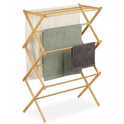 Relaxdays Bamboo Foldable Drying Rack, Towel Holder, HWD: 106 x 74 x 36 cm, 11 Bars on 6 Levels, Clothes Stand, Natural Relaxdays Bamboo Foldable Drying Rack, Towel Holder, HWD: 106 x 74 x 36 cm, 11 Bars on 6 Levels, Clothes Stand, Natural