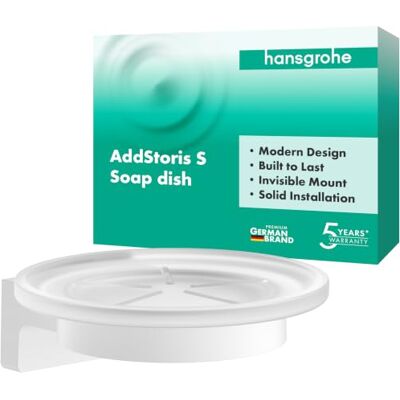 Hansgrohe AddStoris S soap dish, soap holder for wall mounting, concealed fastening, bathroom accessories, matt white, 41766700 Hansgrohe AddStoris S soap dish, soap holder for wall mounting, concealed fastening, bathroom accessories, matt white, 41766700