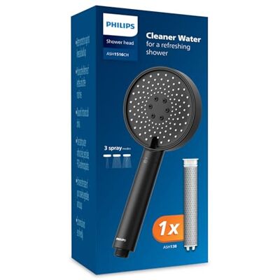 Philips Water Filtration Showerhead, Protection for Hair & Skin, Effectively removes Chlorine and Other Large Particles, Three Spray Modes, 1 Month Filter Capacity, Black Philips Water Filtration Showerhead, Protection for Hair & Skin, Effectively removes Chlorine and Other Large Particles, Three Spray Modes, 1 Month Filter Capacity, Black