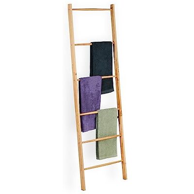 Relaxdays Towel Stand Bamboo, 3 Bars, 2 Storage Shelves, HWD: 153 x 53.5 x 30 cm, Free-Standing, Bathroom Rack, Natural Relaxdays Towel Stand Bamboo, 3 Bars, 2 Storage Shelves, HWD: 153 x 53.5 x 30 cm, Free-Standing, Bathroom Rack, Natural