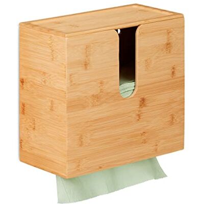 Relaxdays Bamboo Paper Towel Dispenser, with Lid, for H2, HxWxD 26x27x13 cm, Hanging, Wood Relaxdays Bamboo Paper Towel Dispenser, with Lid, for H2, HxWxD 26x27x13 cm, Hanging, Wood