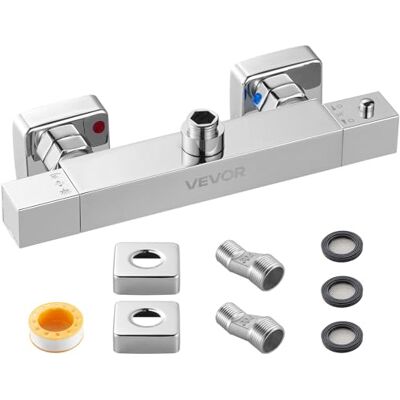 VEVOR Thermostatic Shower Faucet Valve, 38℃ Secure Lock Thermostatic Shower Faucet Valve, Hot Cold Water Showering Faucets Temperature Control Valves for Bathroom, RV, Hotel, Two Holes & Chrome Silver VEVOR Thermostatic Shower Faucet Valve, 38℃ Secure Lock Thermostatic Shower Faucet Valve, Hot Cold Water Showering Faucets Temperature Control Valves for Bathroom, RV, Hotel, Two Holes & Chrome Silver