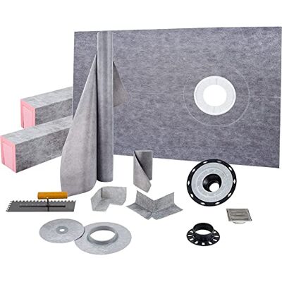 VEVOR Shower Curb Kit, 38"x60" Watertight Shower Curb Overlay with 4" ABS Offset Bonding Flange, 4" Stainless Steel Grate, 2 Cuttable Trowel, Pan Slope Sticks Fit for Bathro VEVOR Shower Curb Kit, 38"x60" Watertight Shower Curb Overlay with 4" ABS Offset Bonding Flange, 4" Stainless Steel Grate, 2 Cuttable Trowel, Pan Slope Sticks Fit for Bathro