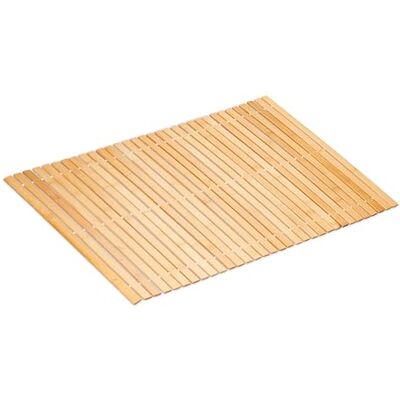 Relaxdays Bamboo Bath Mat, 80x50 cm, Non-slip, for Shower, Roll-up Bathroom Accessory, Rubber Pads, Slats, Natural/White Relaxdays Bamboo Bath Mat, 80x50 cm, Non-slip, for Shower, Roll-up Bathroom Accessory, Rubber Pads, Slats, Natural/White