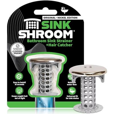 SinkShroom Revolutionary Bathroom Sink Drain Protector Hair Catcher Strainer, Nickel SinkShroom Revolutionary Bathroom Sink Drain Protector Hair Catcher Strainer, Nickel
