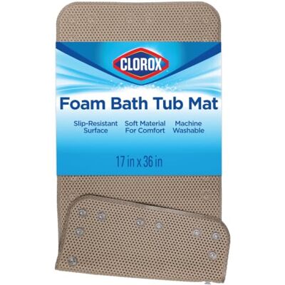 Duck Clorox by Brand Cushioned Foam Bathtub Mat, Non Slip Bath Mat with Suction Cups For Comfort and Safety, 17" x 36", Taupe Duck Clorox by Brand Cushioned Foam Bathtub Mat, Non Slip Bath Mat with Suction Cups For Comfort and Safety, 17" x 36", Taupe