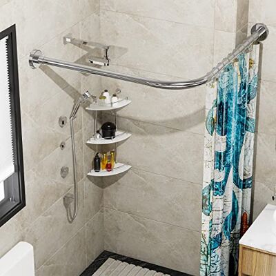 SIKAIQI Stretchable 304 Stainless L Shaped Bathroom Bathtub Corner Shower Curtain rail Rack (90-130 cm x 90-130 cm) SIKAIQI Stretchable 304 Stainless L Shaped Bathroom Bathtub Corner Shower Curtain rail Rack (90-130 cm x 90-130 cm)