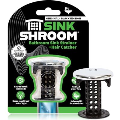 SinkShroom Revolutionary Bathroom Sink Drain Protector Hair Catcher Strainer, Black Chrome SinkShroom Revolutionary Bathroom Sink Drain Protector Hair Catcher Strainer, Black Chrome