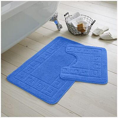 GC GAVENO CAVAILIA 2 Piece Washable Bathroom Mat, Extra Absorbent Anti Slip Bath Mats, Super Soft Toilet Rugs Set, Blue, (50x80, 50x40 cm) Regular GC GAVENO CAVAILIA 2 Piece Washable Bathroom Mat, Extra Absorbent Anti Slip Bath Mats, Super Soft Toilet Rugs Set, Blue, (50x80, 50x40 cm) Regular
