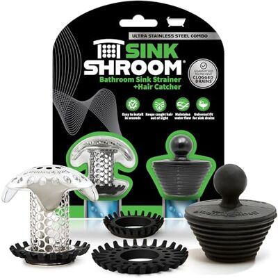 SinkShroom Ultra Revolutionary Bathroom Sink Drain Protector, Stainless Steel, Combo with Stopper SinkShroom Ultra Revolutionary Bathroom Sink Drain Protector, Stainless Steel, Combo with Stopper