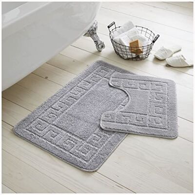 GC GAVENO CAVAILIA 2 Piece Washable Bathroom Mat, Extra Absorbent Anti Slip Bath Mats, Super Soft Toilet Rugs Set, Silver, (50 x 80, 50 x 40 cm), Regular GC GAVENO CAVAILIA 2 Piece Washable Bathroom Mat, Extra Absorbent Anti Slip Bath Mats, Super Soft Toilet Rugs Set, Silver, (50 x 80, 50 x 40 cm), Regular