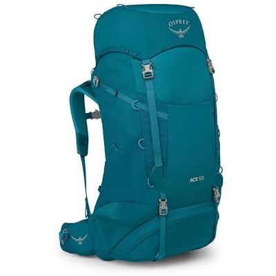 Osprey Ace Kid's Backpacking Pack, 50L, Blue Spikemoss/Deep Peyto Osprey Ace Kid's Backpacking Pack, 50L, Blue Spikemoss/Deep Peyto