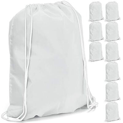 eBuyGB Pack of 10 Plain Polyester Drawstring Backpack, Gym Rucksack, School Sport Bag, PE Kit, Book Bag Ideal for Printing, Cameo, Heat Transfer Vinyl (White),34 x 42 cm eBuyGB Pack of 10 Plain Polyester Drawstring Backpack, Gym Rucksack, School Sport Bag, PE Kit, Book Bag Ideal for Printing, Cameo, Heat Transfer Vinyl (White),34 x 42 cm