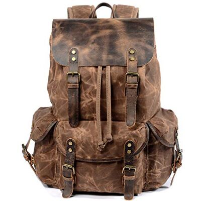 WUDON Leather Backpack for Men, Waxed Canvas Shoulder Rucksack Carry-On Travel Backpack, Coffee, L, Travel Backpacks WUDON Leather Backpack for Men, Waxed Canvas Shoulder Rucksack Carry-On Travel Backpack, Coffee, L, Travel Backpacks