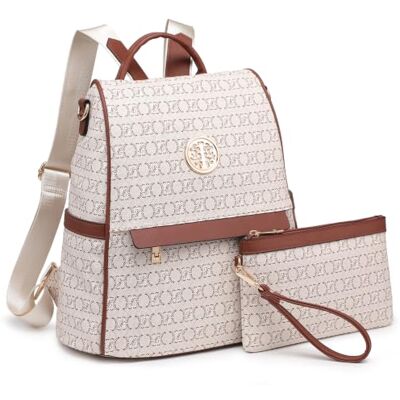 MKP COLLECTION MKP Women Fashion Backpack Purse Multi Pockets Signature Anti-Theft Rucksack Travel Ladies Shoulder Bag Handbag 2Pcs, Beige, 11.8"L x 5.5"W x 14"H, Women Fashion Backpack MKP COLLECTION MKP Women Fashion Backpack Purse Multi Pockets Signature Anti-Theft Rucksack Travel Ladies Shoulder Bag Handbag 2Pcs, Beige, 11.8"L x 5.5"W x 14"H, Women Fashion Backpack