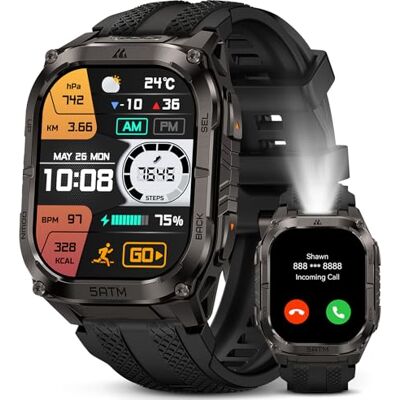 KOSPET TANK M4C Men's Smartwatch with LED Torch, 1.96 Inch AMOLED, Dual Band GPS, Compass, Long Battery Life, 24/7 Heart Rate and Sleep Measurement, 50 Metres Waterproof KOSPET TANK M4C Men's Smartwatch with LED Torch, 1.96 Inch AMOLED, Dual Band GPS, Compass, Long Battery Life, 24/7 Heart Rate and Sleep Measurement, 50 Metres Waterproof