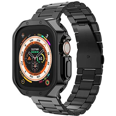 MRYUESG Compatible with Apple Watch Band and Case, Stainless Steel Metal Chain with TPU Cover, Smart-Watch Link Bracelet Strap, Wrist-Band for i-Watch Series 8 7 6 5 4 3 2 1 SE SE2, Black, 42/44/45mm MRYUESG Compatible with Apple Watch Band and Case, Stainless Steel Metal Chain with TPU Cover, Smart-Watch Link Bracelet Strap, Wrist-Band for i-Watch Series 8 7 6 5 4 3 2 1 SE SE2, Black, 42/44/45mm