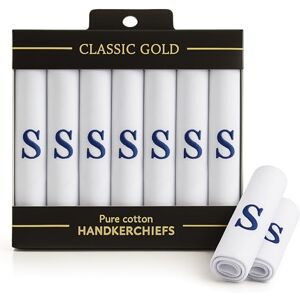 DUDU N GIRLIE 7 Pack of Mens/Gentlemens White Satin Bordered Handkerchiefs with & Blue Embroidered Initials, S, One Size DUDU N GIRLIE 7 Pack of Mens/Gentlemens White Satin Bordered Handkerchiefs with & Blue Embroidered Initials, S, One Size
