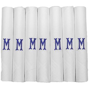 DUDU N GIRLIE Mens/Gentlemens White Satin Bordered Handkerchiefs with & Blue Embroidered Initials, M, One Size DUDU N GIRLIE Mens/Gentlemens White Satin Bordered Handkerchiefs with & Blue Embroidered Initials, M, One Size
