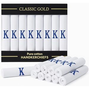 DUDU N GIRLIE Mens/Gentlemens White Satin Bordered Handkerchiefs with & Blue Embroidered Initials, K, One Size DUDU N GIRLIE Mens/Gentlemens White Satin Bordered Handkerchiefs with & Blue Embroidered Initials, K, One Size