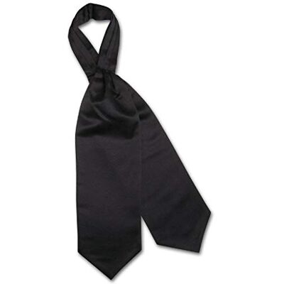 Vesuvio Napoli ASCOT Solid BLACK Color Cravat Men's Neck Tie Vesuvio Napoli ASCOT Solid BLACK Color Cravat Men's Neck Tie